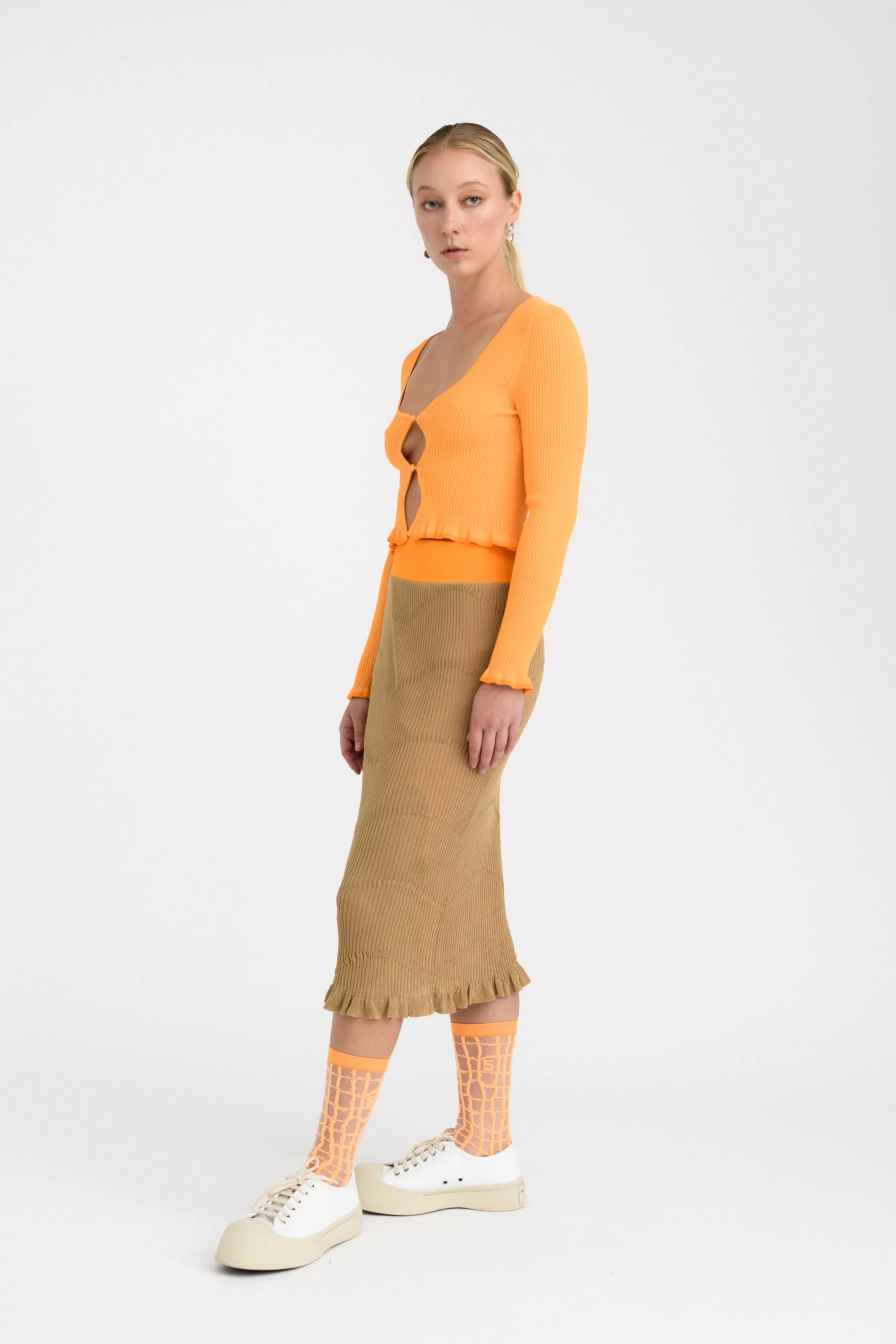 Stretchable Fit Adjustable Belt Loops FINLEY DOUBLE LAYER MIDI SKIRT