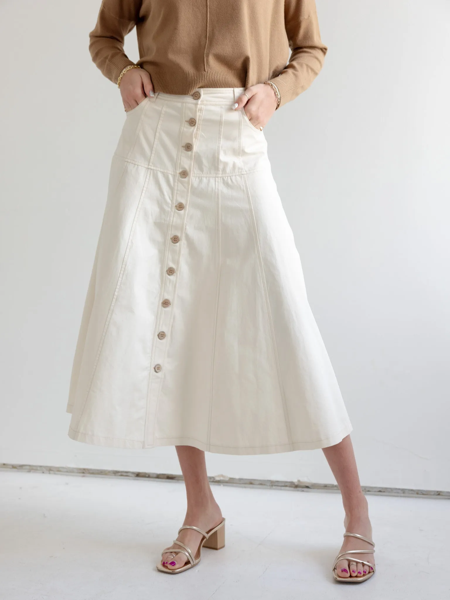 Lightweight Material Midi length Taupe Midi Skirt