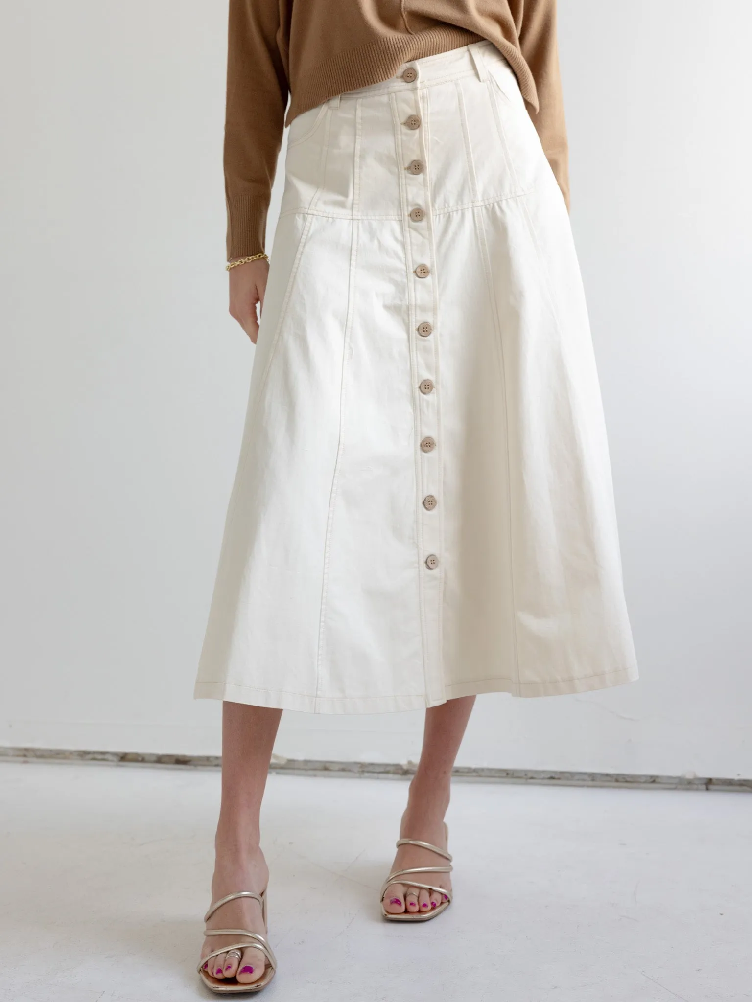 Taupe Midi Skirt Playful Vibe