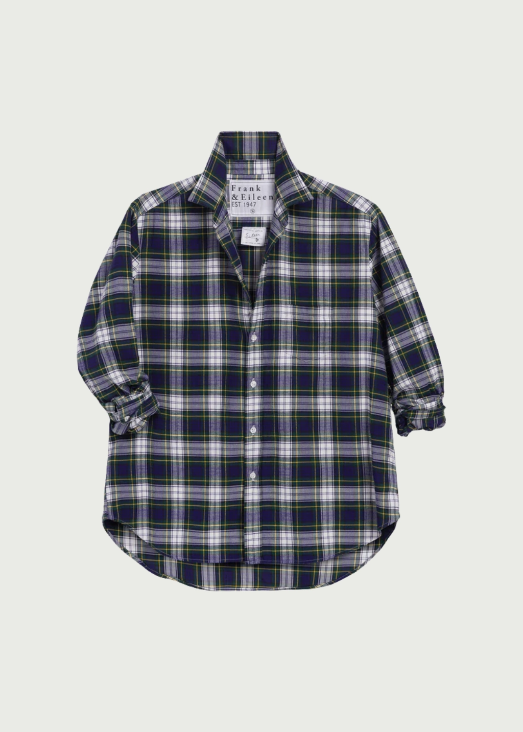 Frank & Eileen 'Eileen' Button-Up in Blue/Green/White Plaid Flatlock Seam Technology Stylish Jacket
