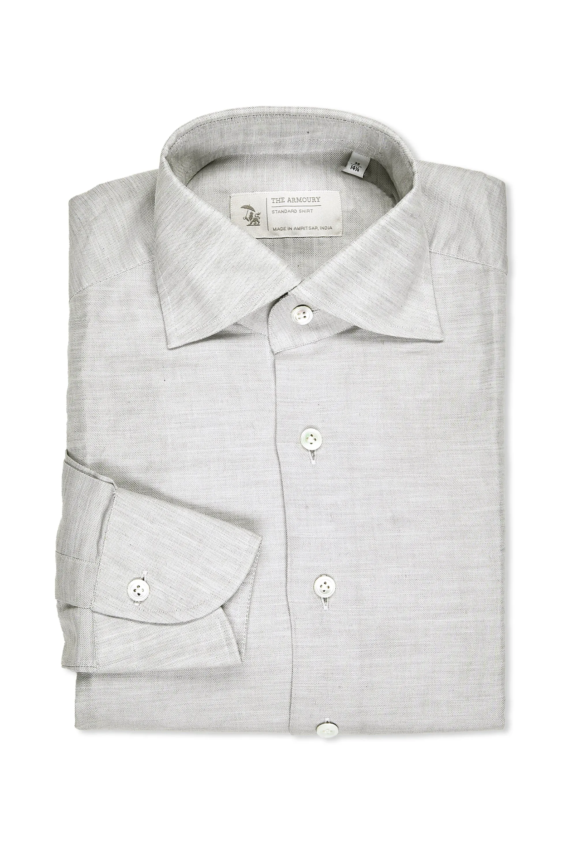 Comfy Fit Workwear Option The Armoury by 100 Hands Light Grey Cotton-Linen Oxford Spread Collar Shirt