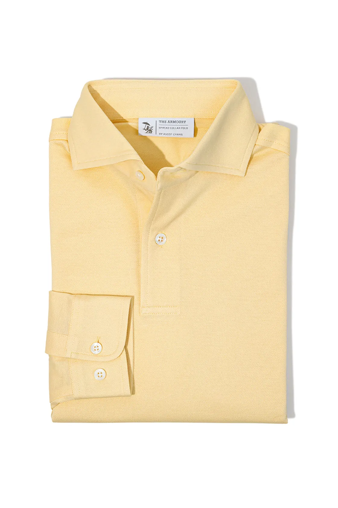 Compact Packing The Armoury Gold Cotton Long Sleeve Spread Collar Polo