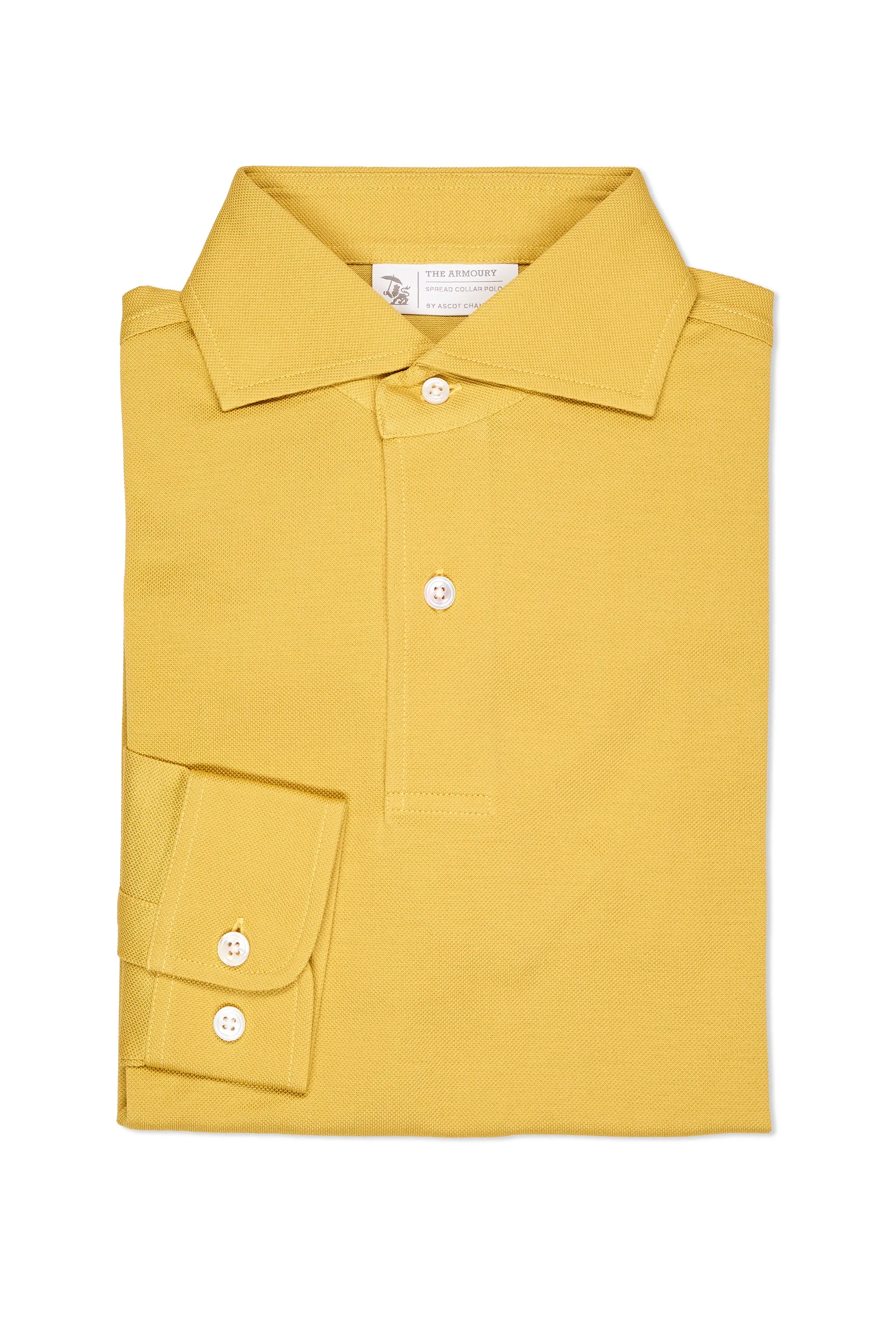 The Armoury Mustard Cotton Long Sleeve Spread Collar Polo Durable Texture Abrasion Resistant Edges
