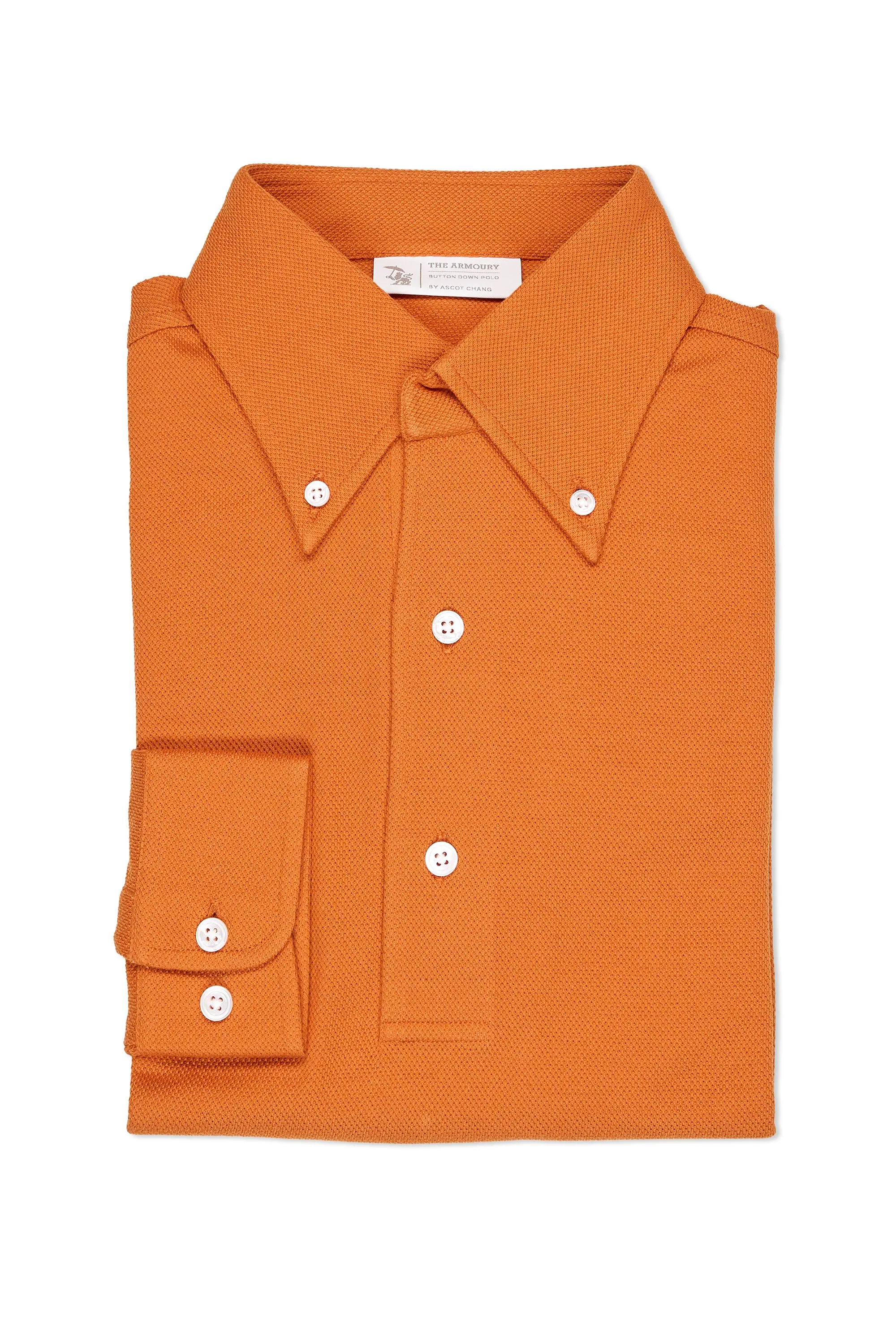 The Armoury Pumpkin Cotton Long Sleeve Button Down Polo Anti Cling Fabric Premium Quality