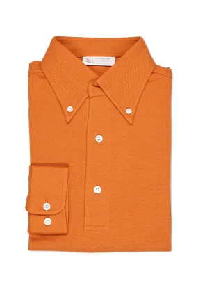 Checkered Print The Armoury Pumpkin Cotton Long Sleeve Button Down Polo
