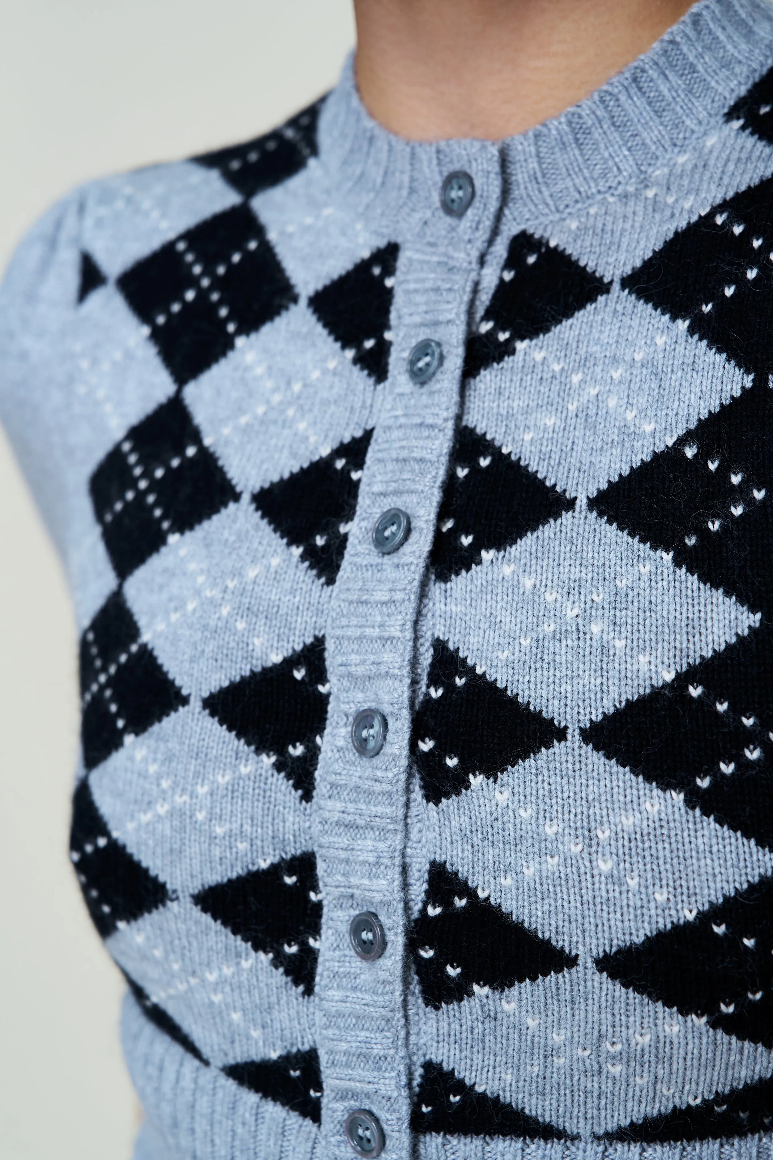 The Sweet Argyle Wool Cardigan Tagless Labeling Light Knit