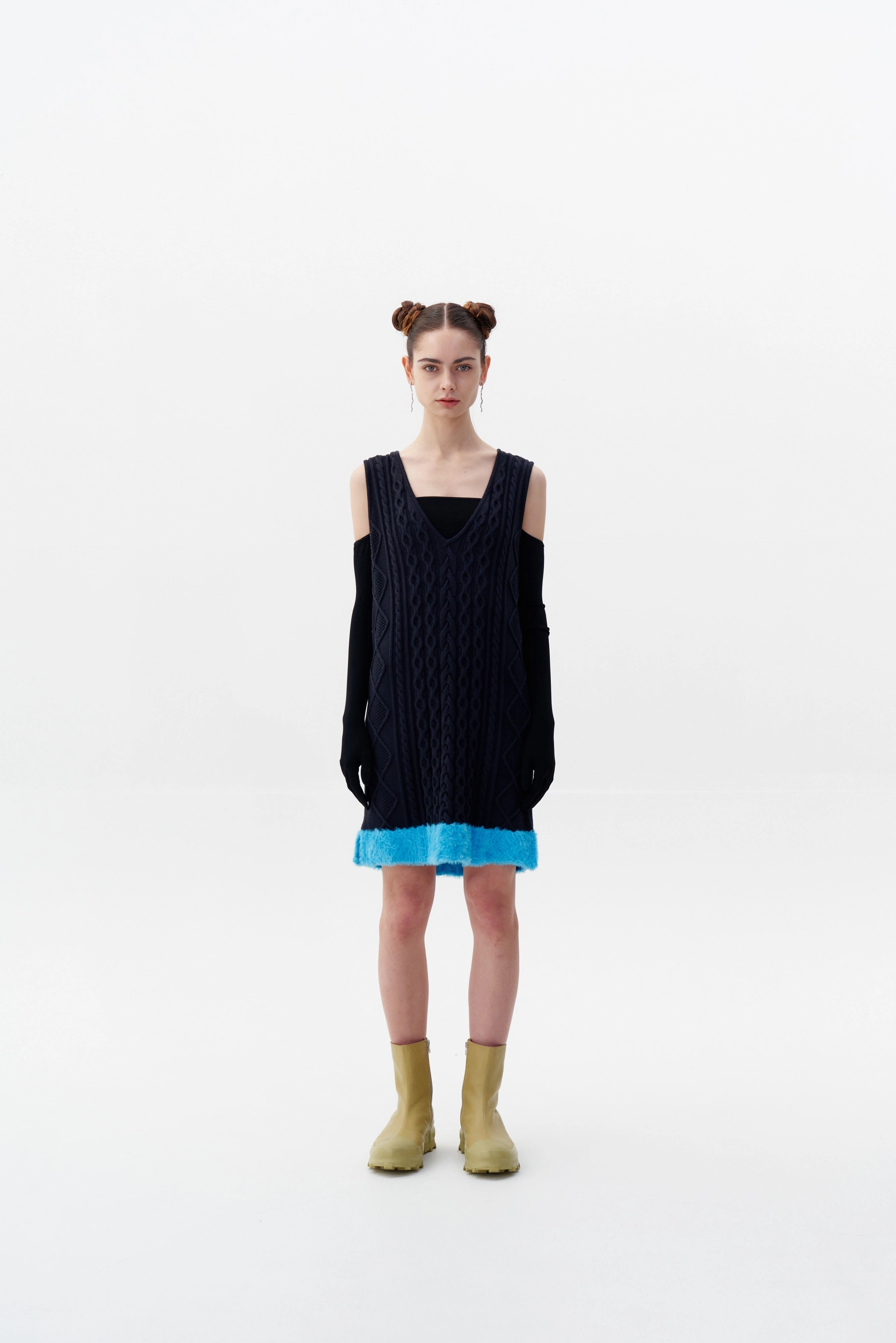 THEBE MIXED CABLE KNIT TANK DRESS Unlined Look