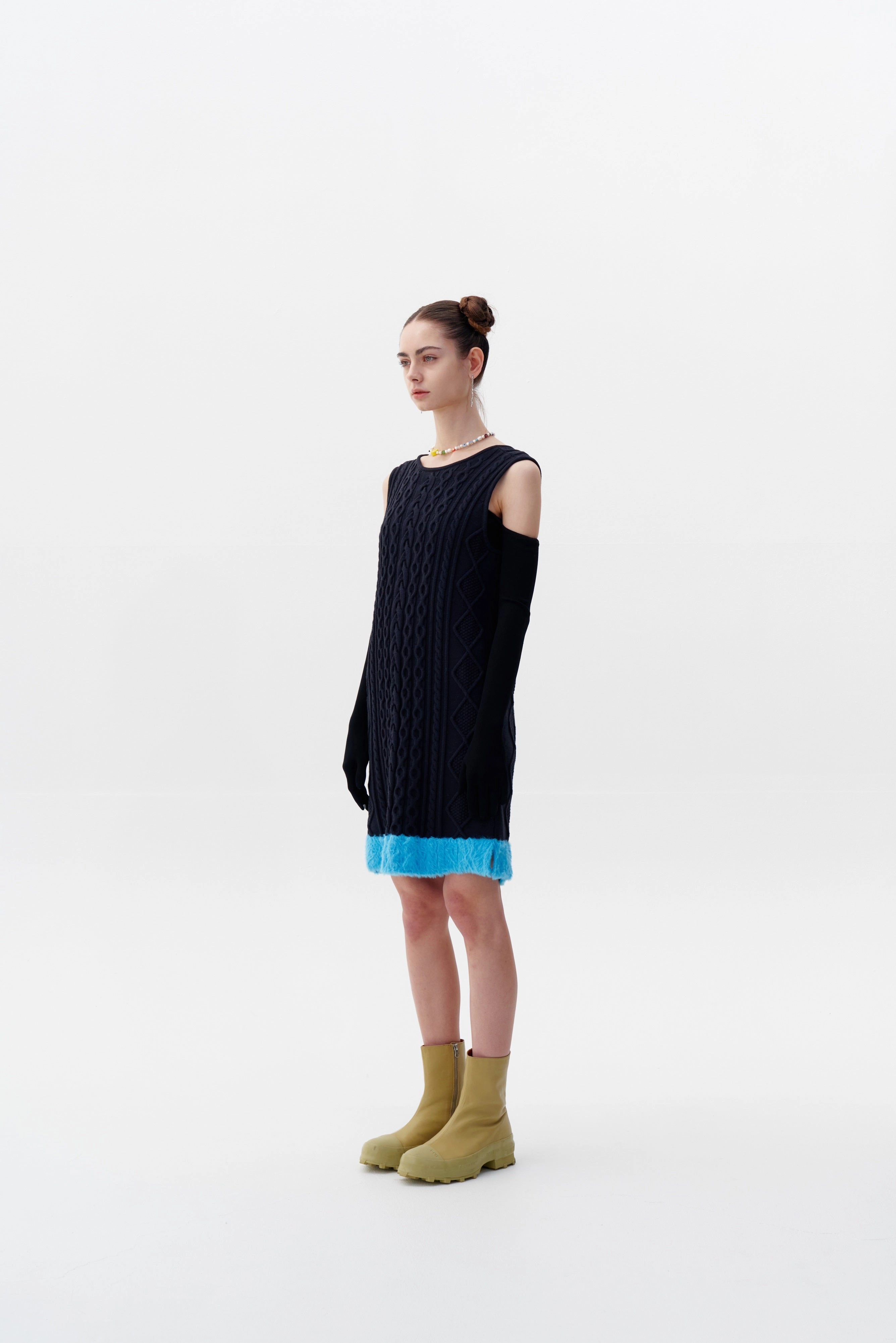 Sleek Tone THEBE MIXED CABLE KNIT TANK DRESS
