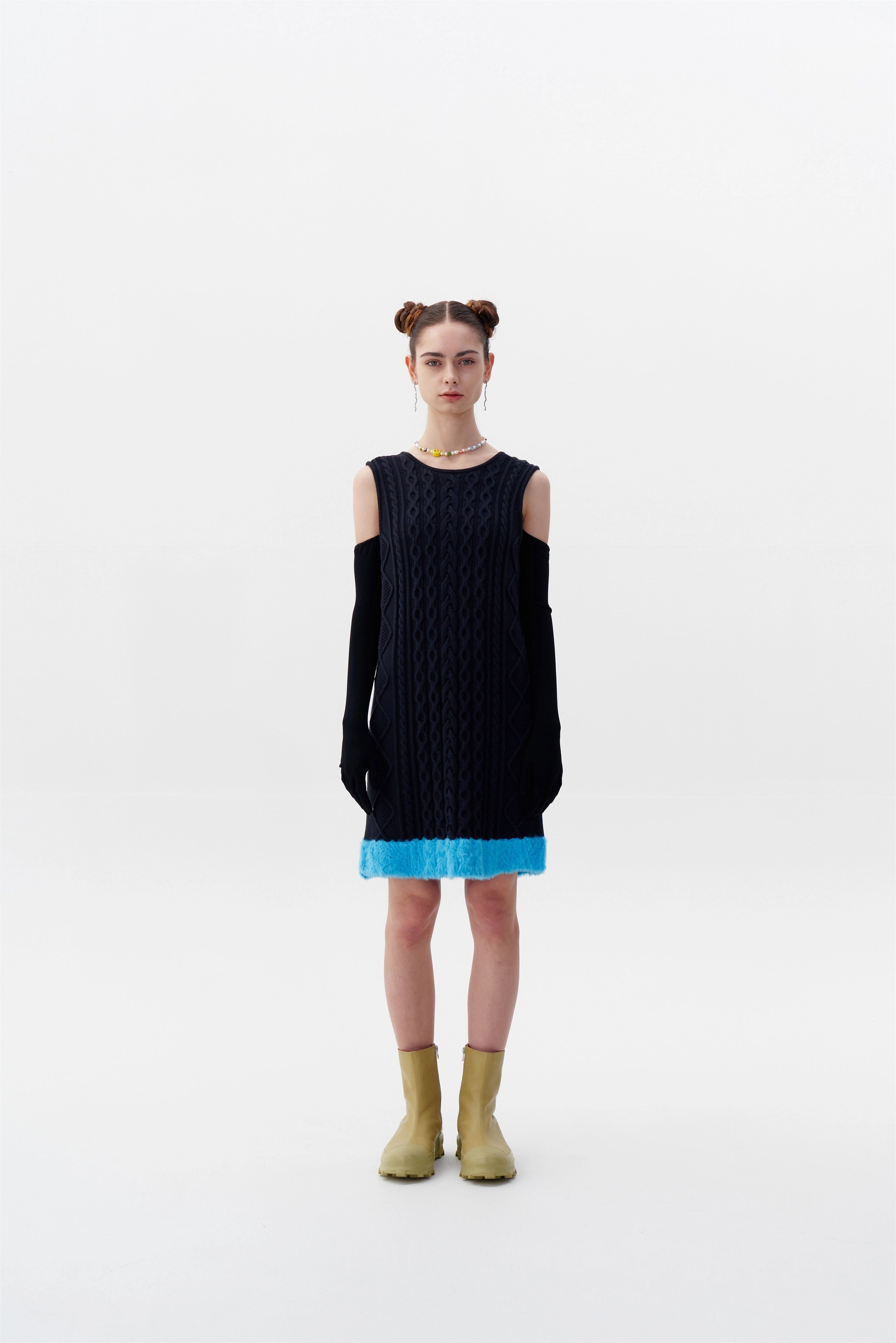 Eco-friendly THEBE MIXED CABLE KNIT TANK DRESS