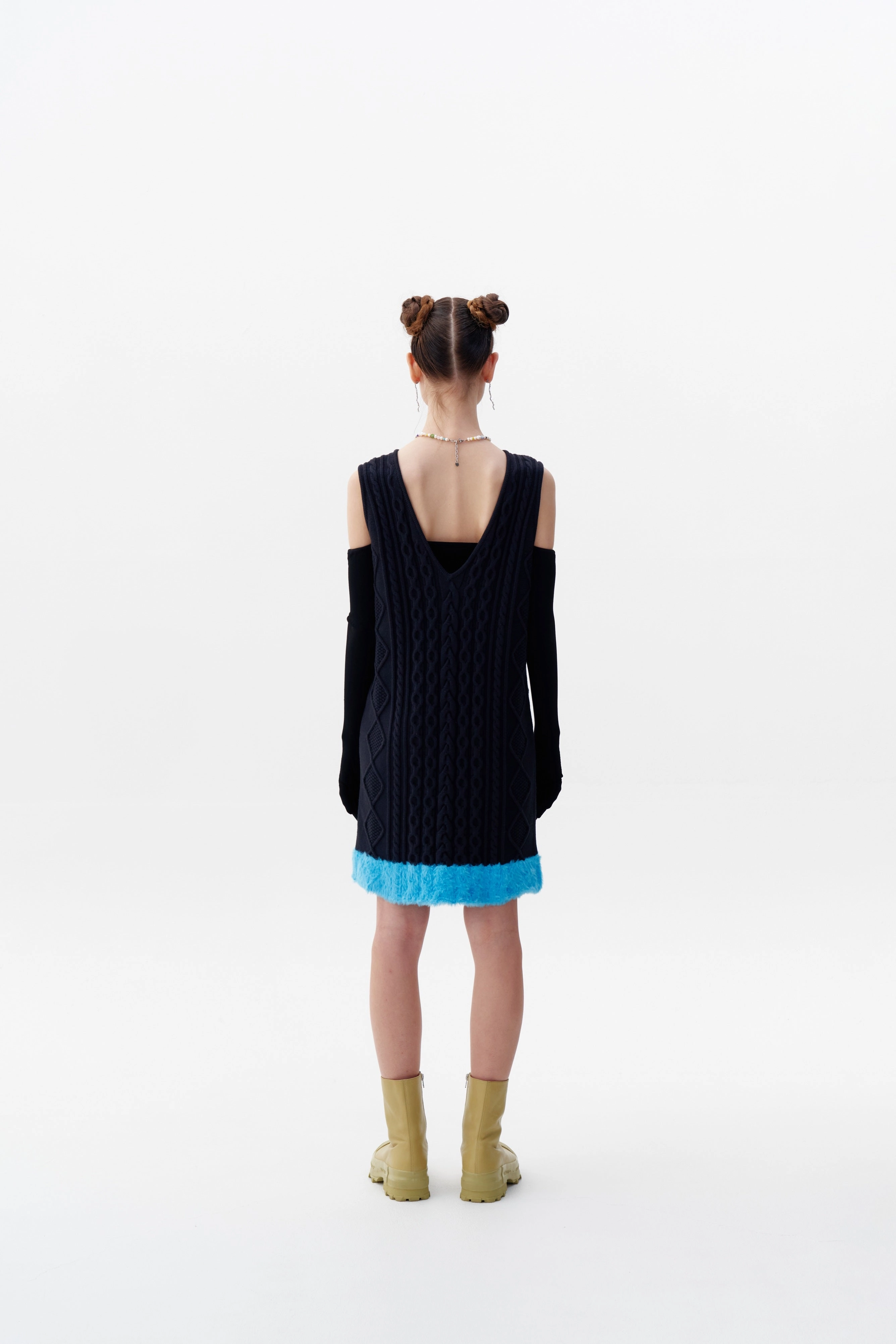 THEBE MIXED CABLE KNIT TANK DRESS Adjustable Straps Breezy Style