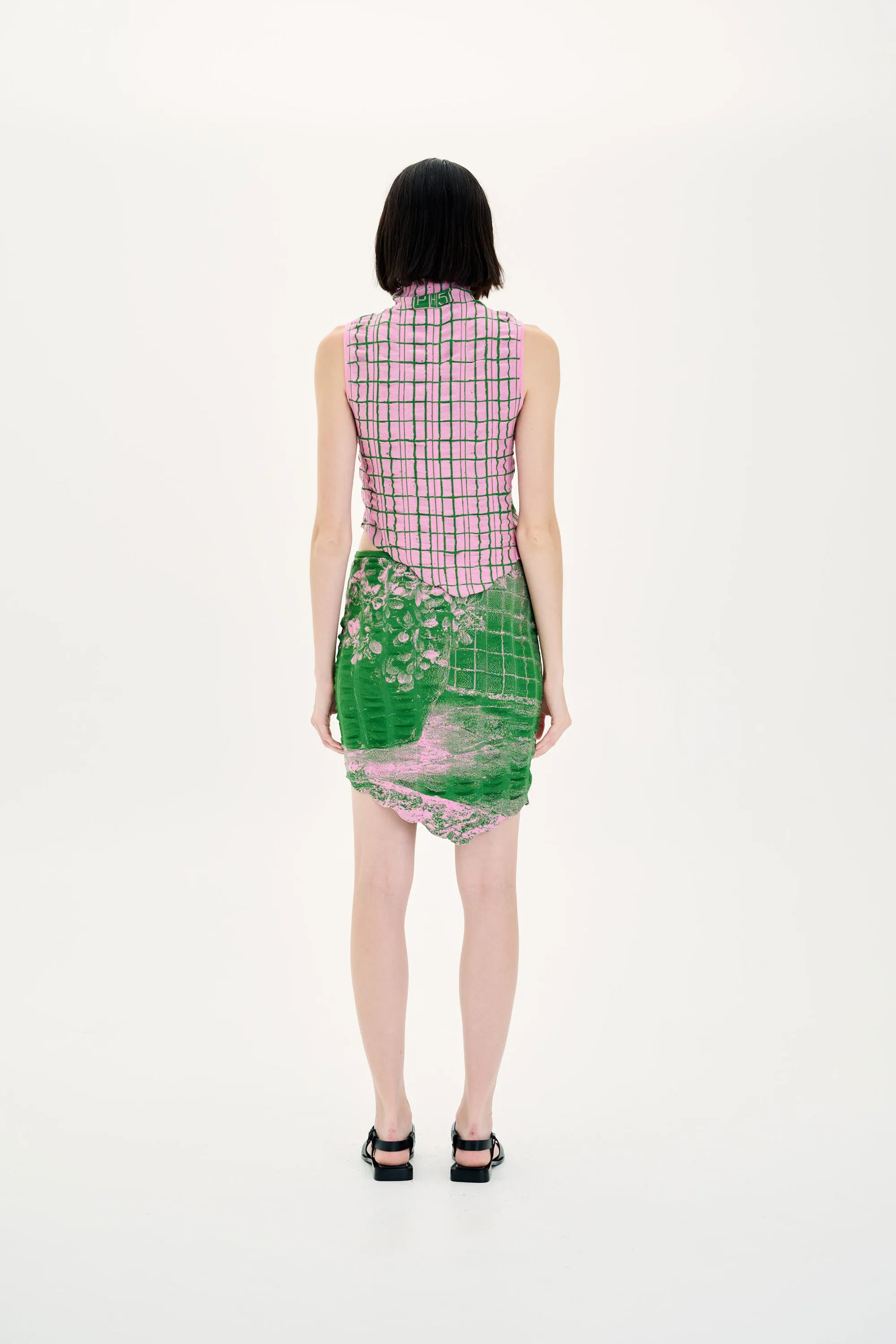 KIRI PLAID PRINT RUCHED TANK TOP Wear Resistant Fabric