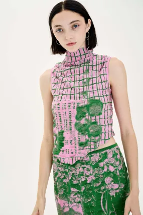 WrinkleFree Structure KIRI PLAID PRINT RUCHED TANK TOP