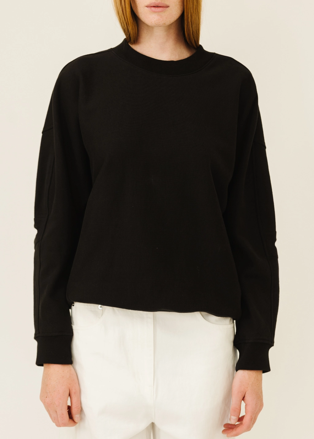 Tibi Sweatshirt Program Cocoon Crewneck Sweatshirt in Black Flexible Knit Thermal Insulation Core