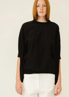 Winter Fashion Tibi Sweatshirt Program Cocoon Crewneck Sweatshirt in Black