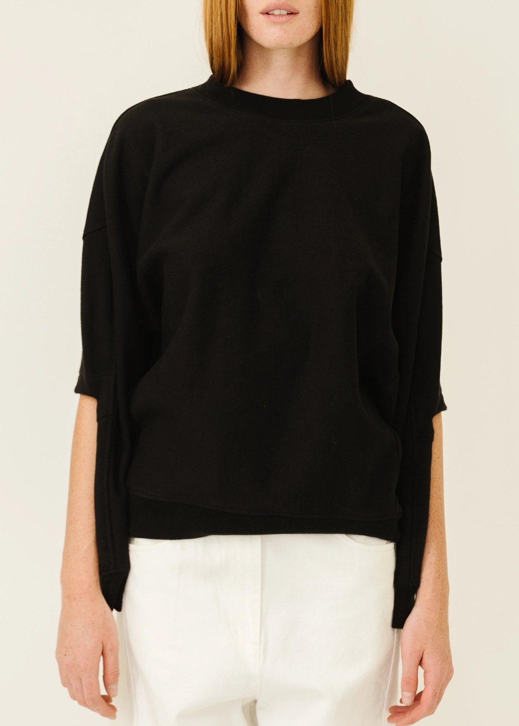 Tibi Sweatshirt Program Cocoon Crewneck Sweatshirt in Black Fashionable Style SubtleTexture