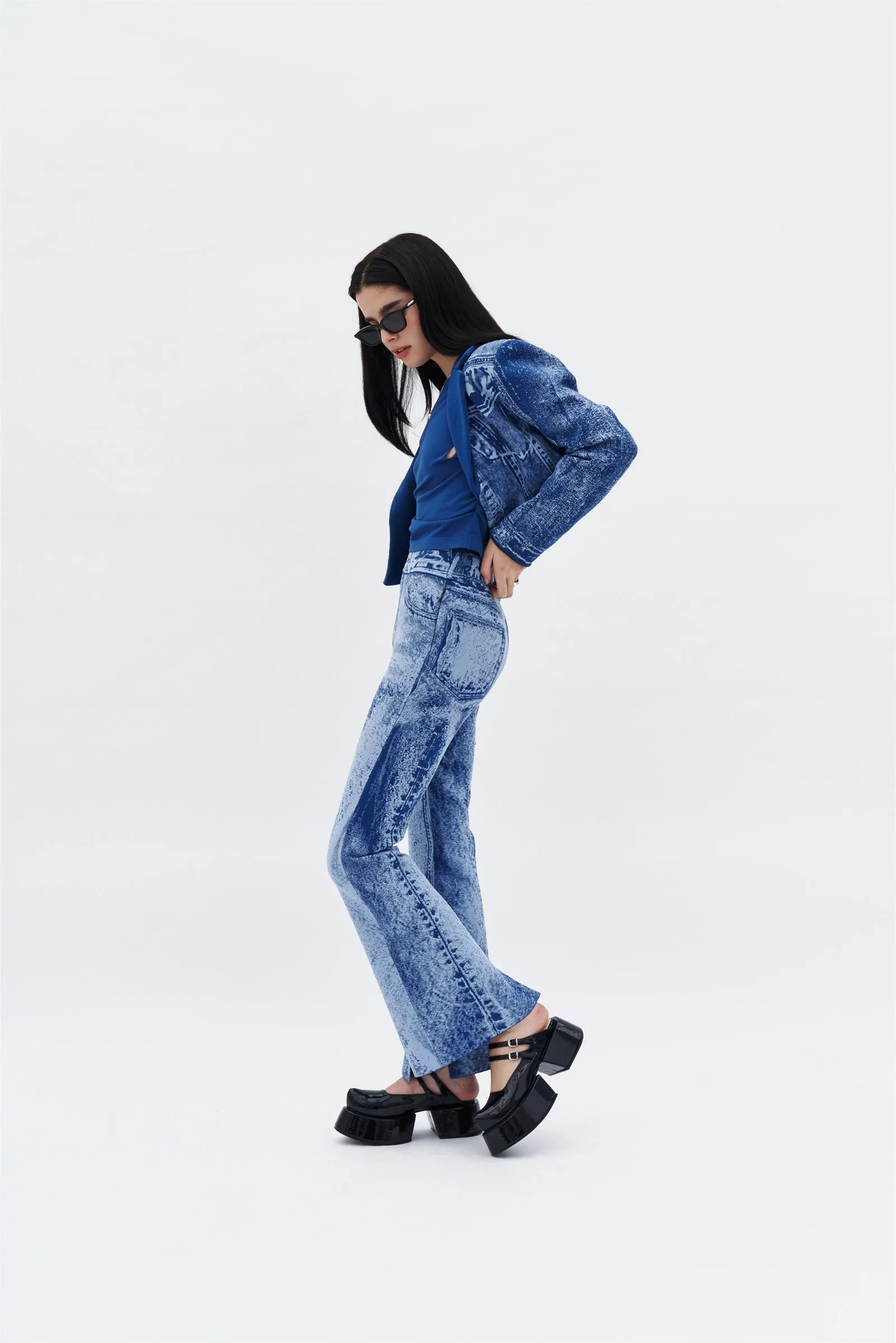 Anti Pilling Surface Cozy Movement TOBY SKINNY FAKE DENIM PANTS WITH SLIT