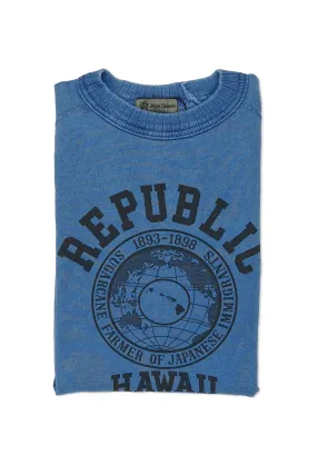 Nigel Cabourn Indigo Cotton Print Short Sleeve Sweatshirt Slim Silhouette