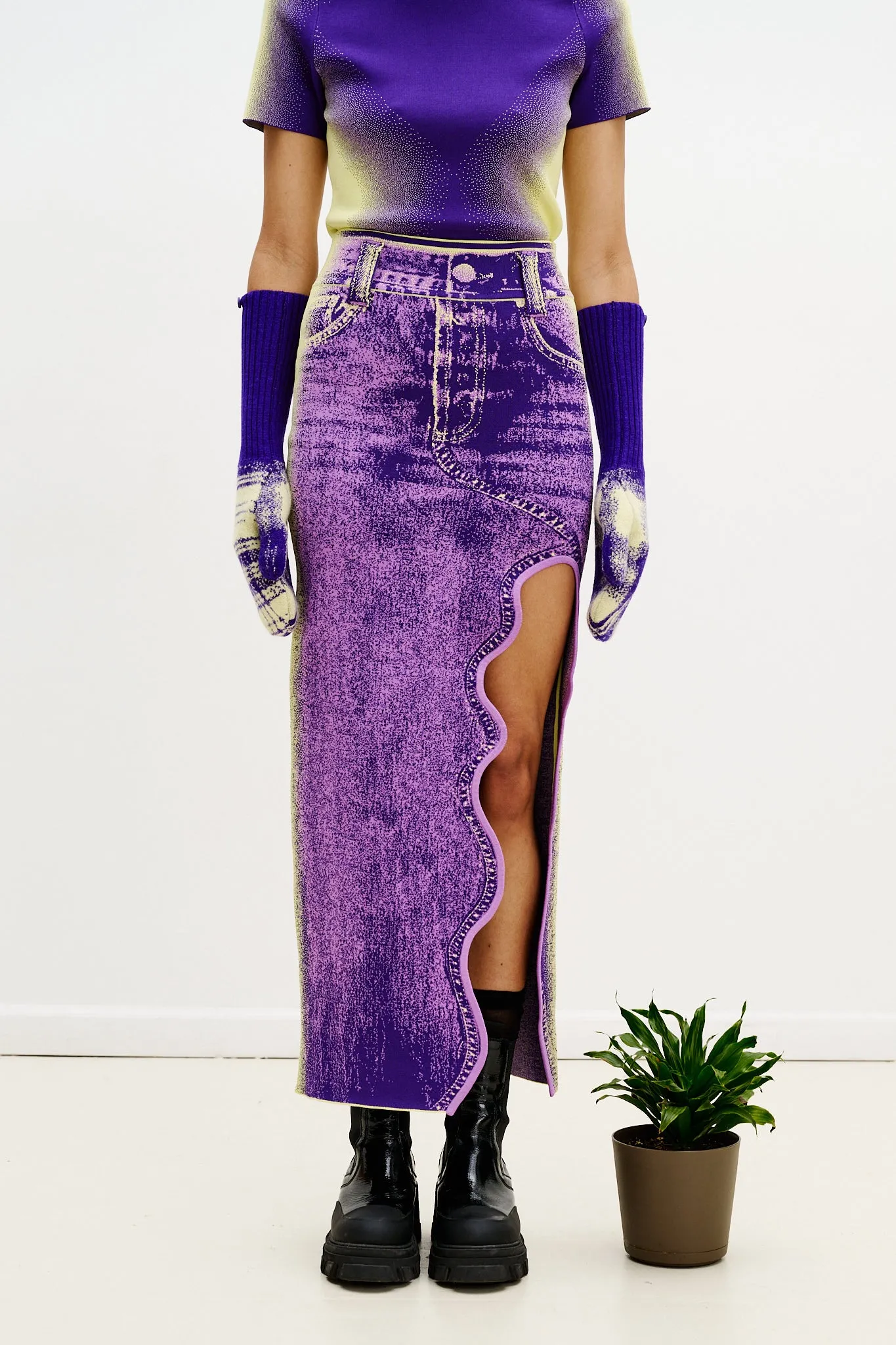 Stretch Motion LILY WAVY MIDI DENIM SKIRT