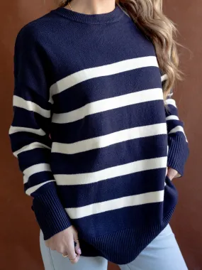 Cape Stripe Knit Navy Reinforced Edging Soft & Cozy