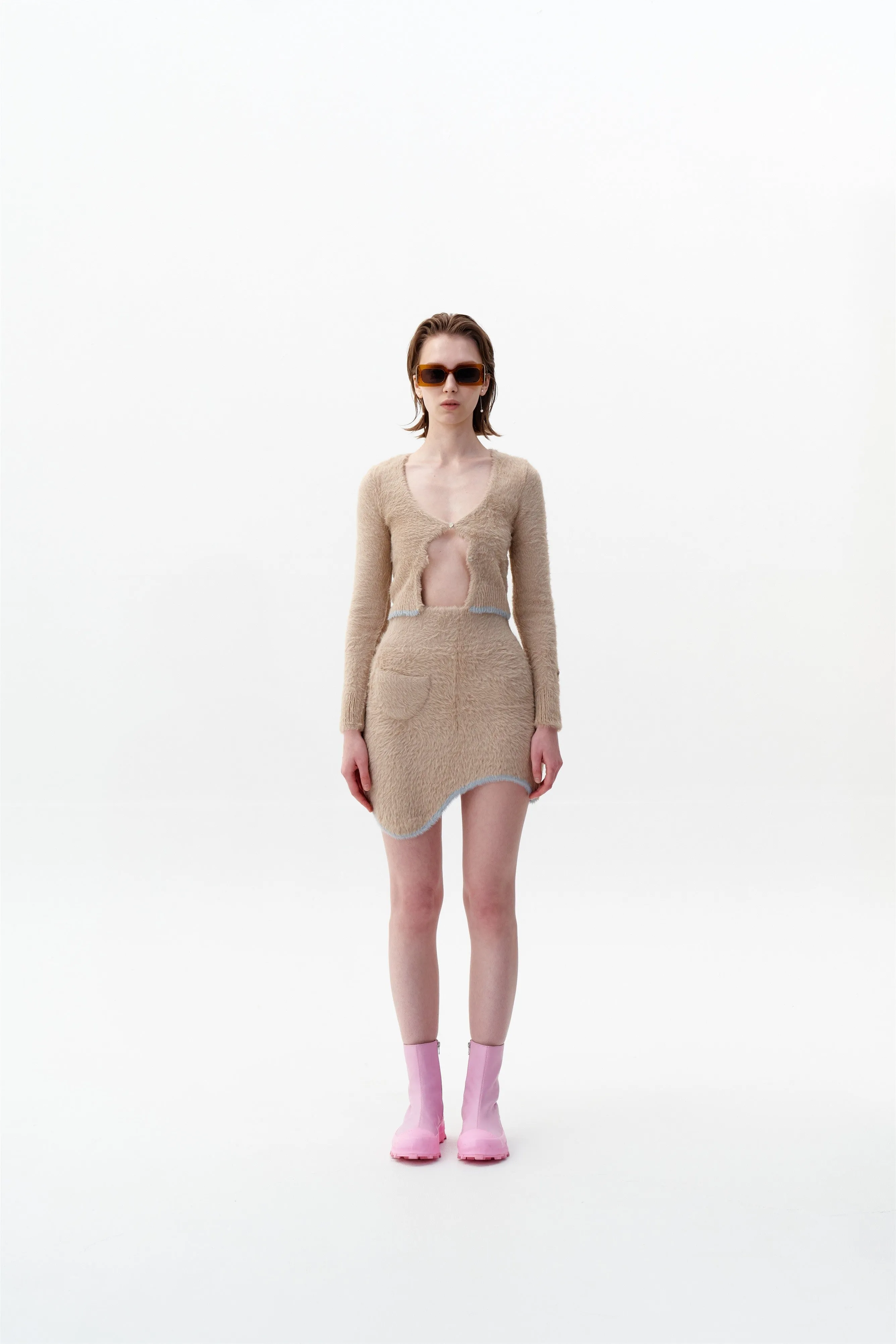 Adjustable drawstring EUROPA ECO FAUX FUR CROPPED CARDIGAN