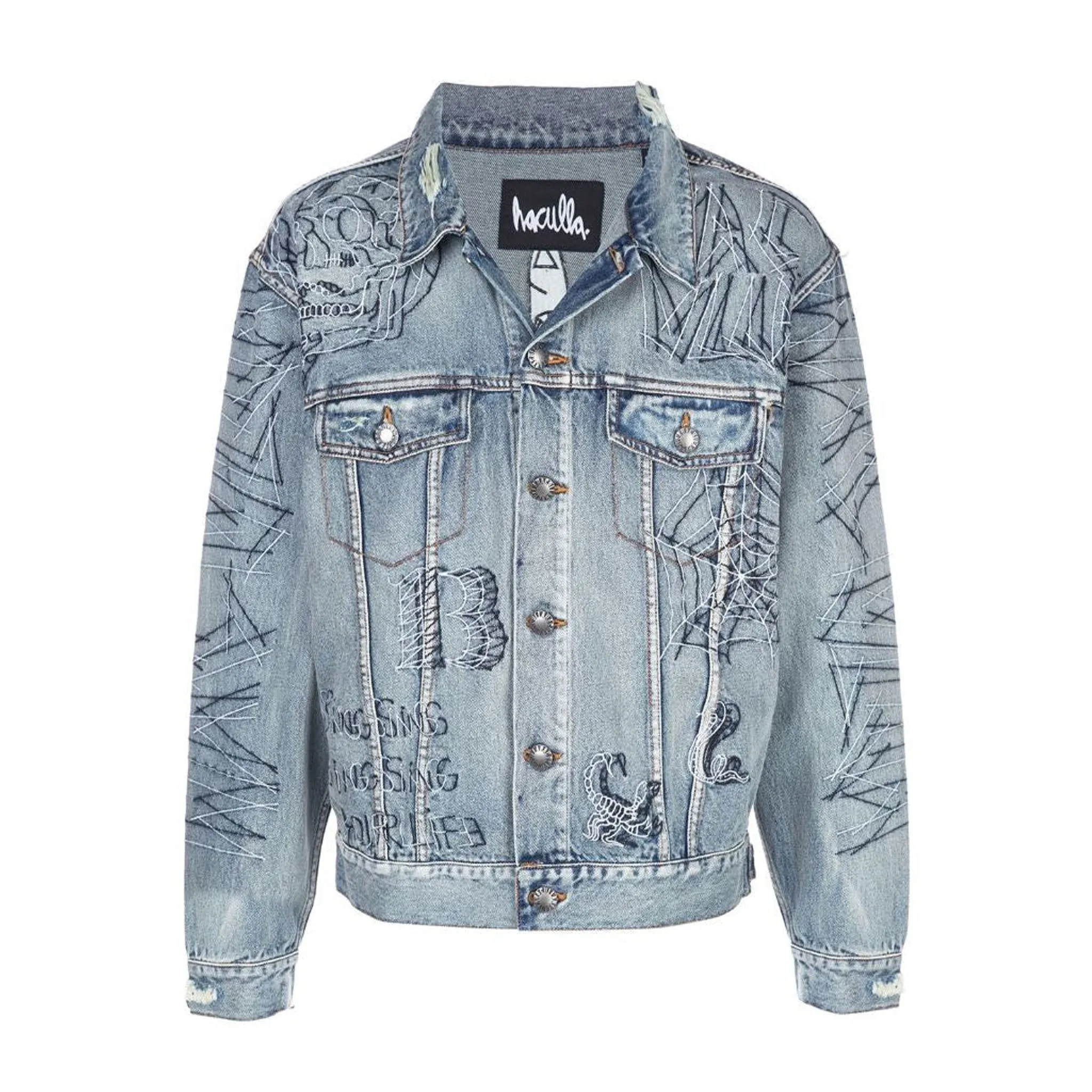 TATTED HACULLA DENIM JACKET BLUE WASH Anti Slip Cuffs