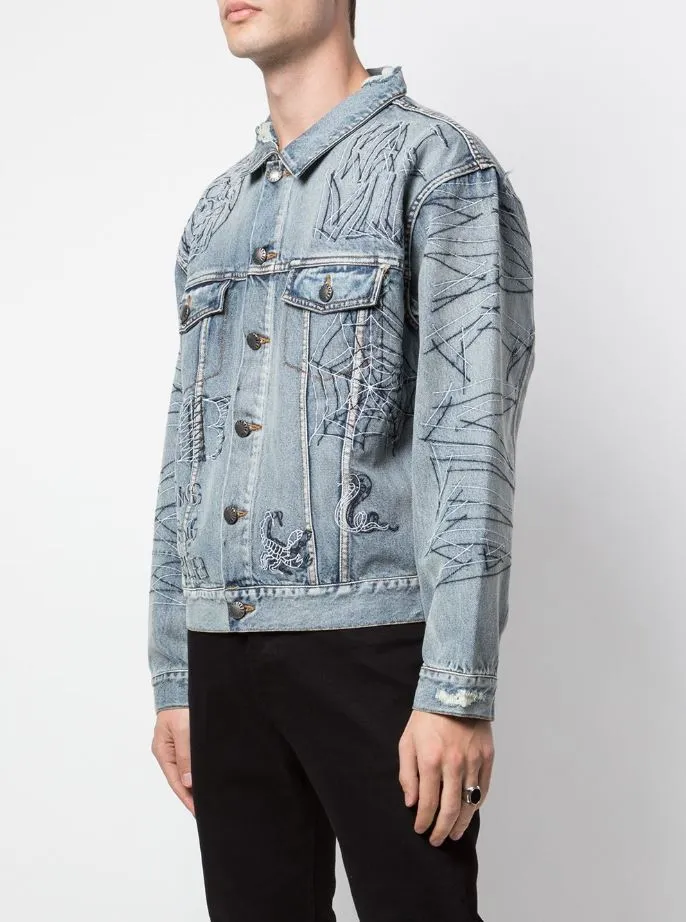 Evening Chill Piece Multi Pocket Functionality TATTED HACULLA DENIM JACKET BLUE WASH