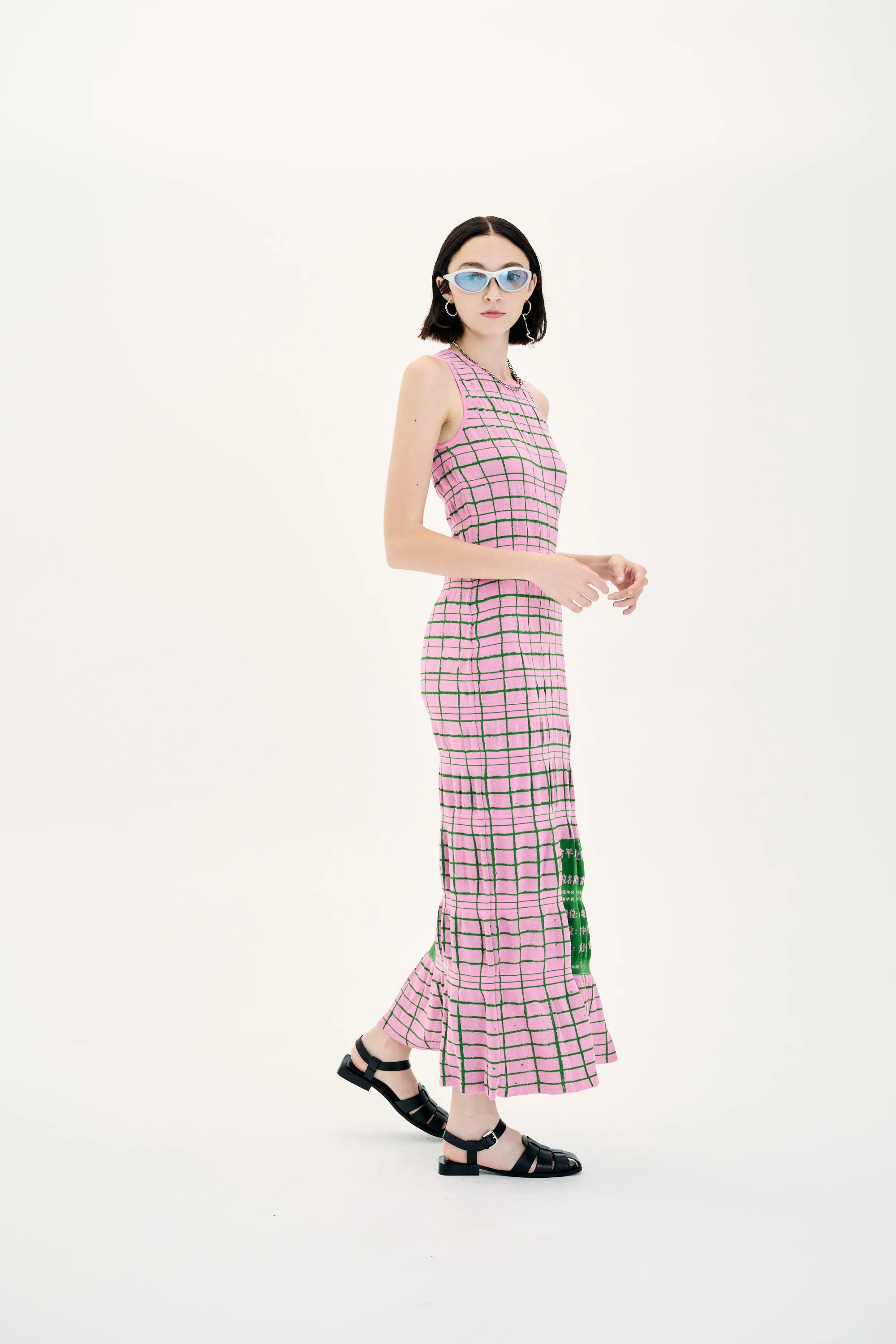 UME PLAID PRINT MAXI TANK DRESS Flare Hem Travel Essential