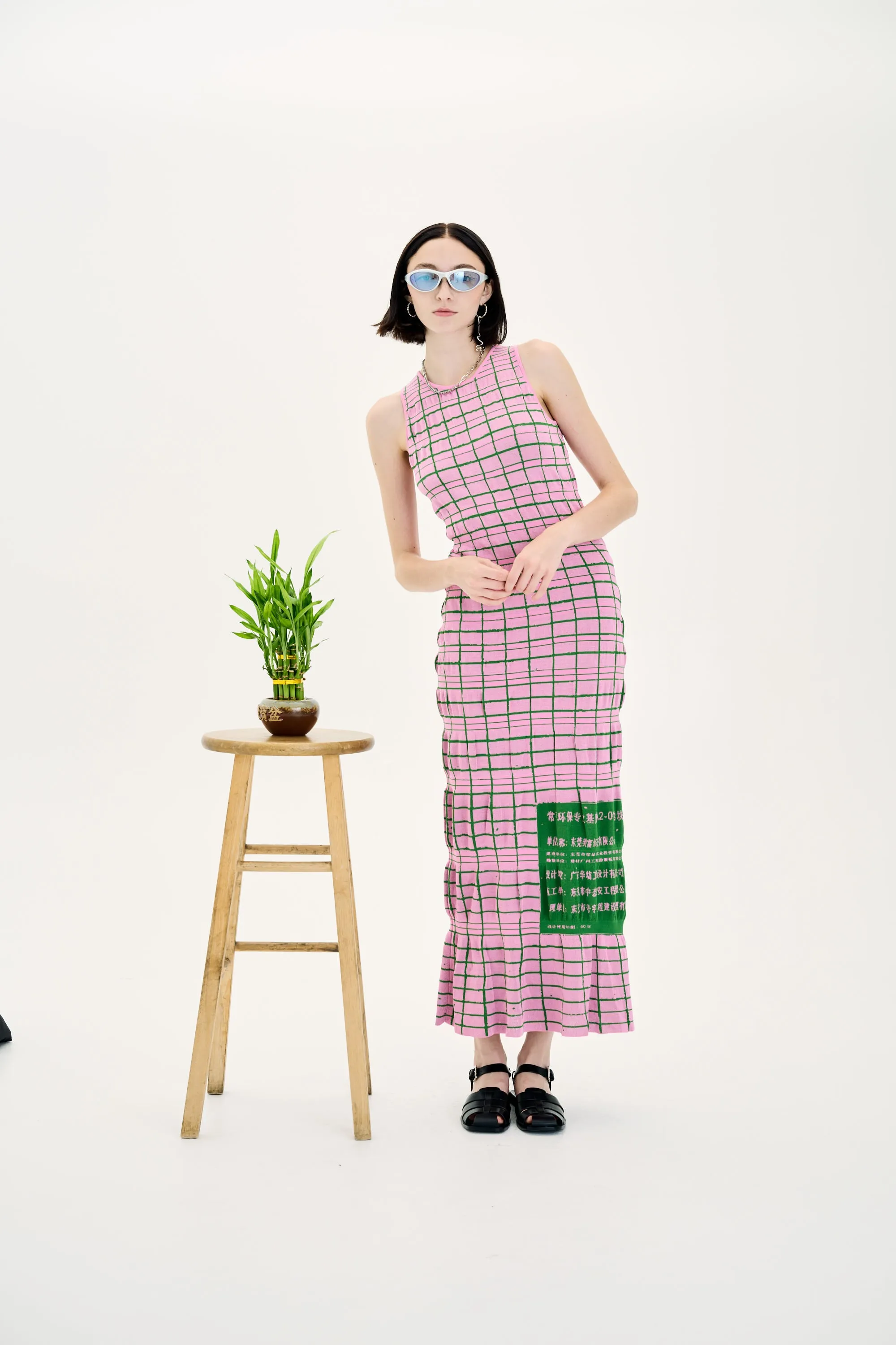 Sleek Tone UME PLAID PRINT MAXI TANK DRESS