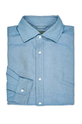 Nigel Cabourn Saxe Blue Cotton British Officers Shirt Waffle Weave Soft touch finish