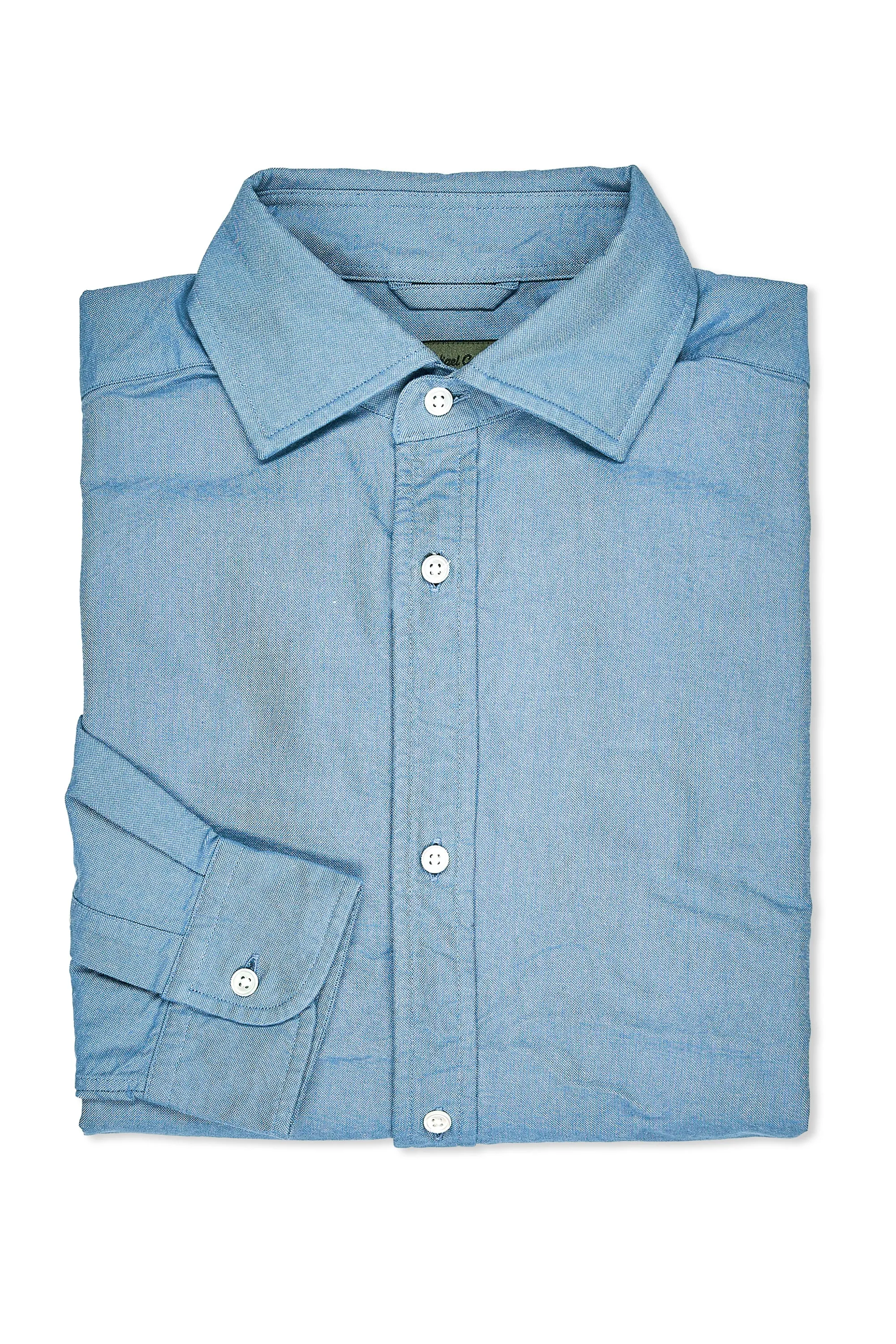Nigel Cabourn Saxe Blue Cotton British Officers Shirt Waffle Weave Soft touch finish