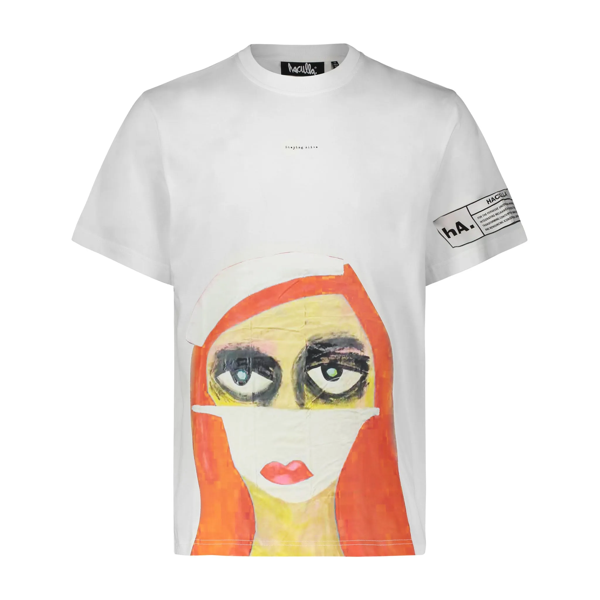 Stretchable Weave Soft Texture STAYING ALIVE TEE OFF WHITE