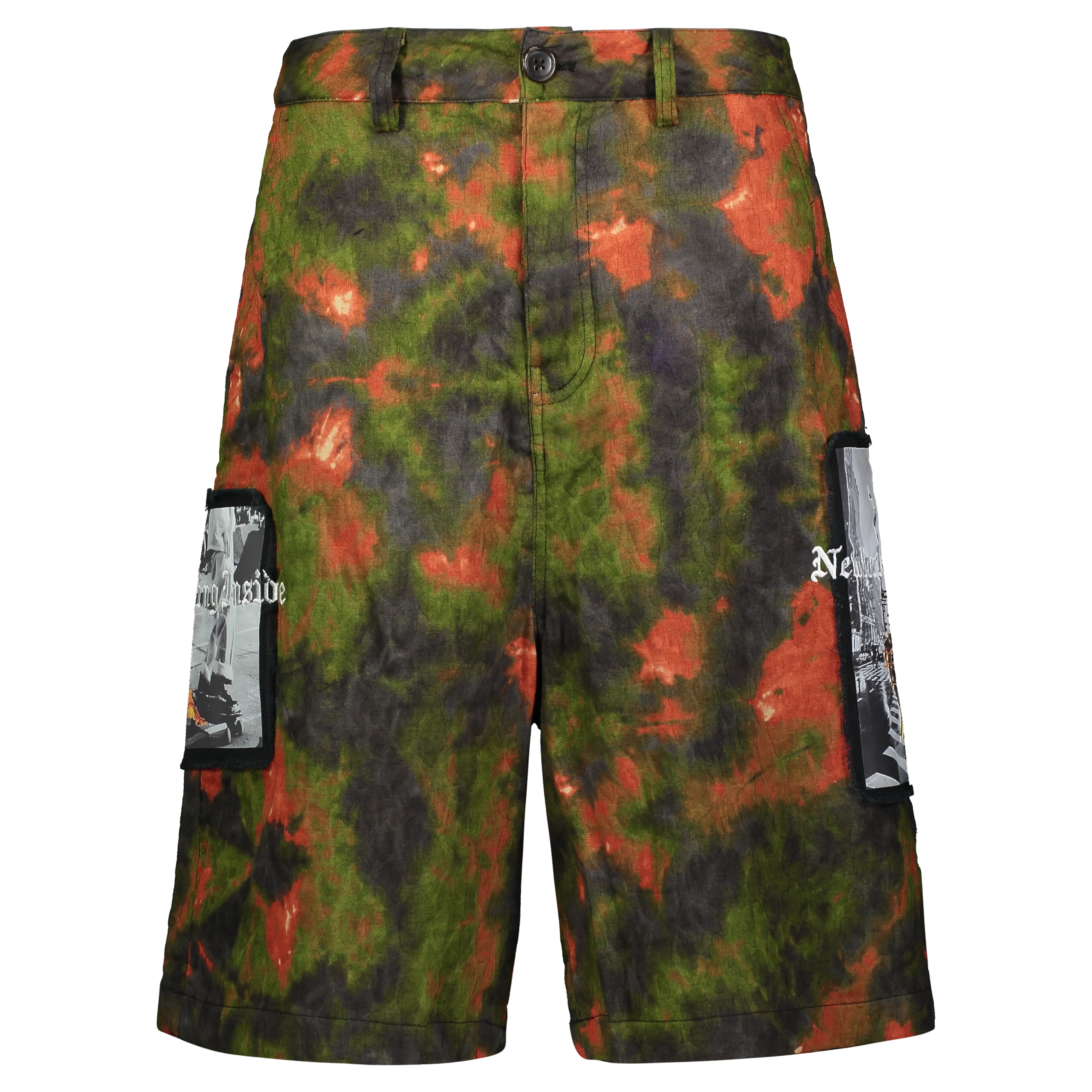 Sleek Stretch UP IN FLAMES SHORTS GREEN/ORANGE JACQUARD