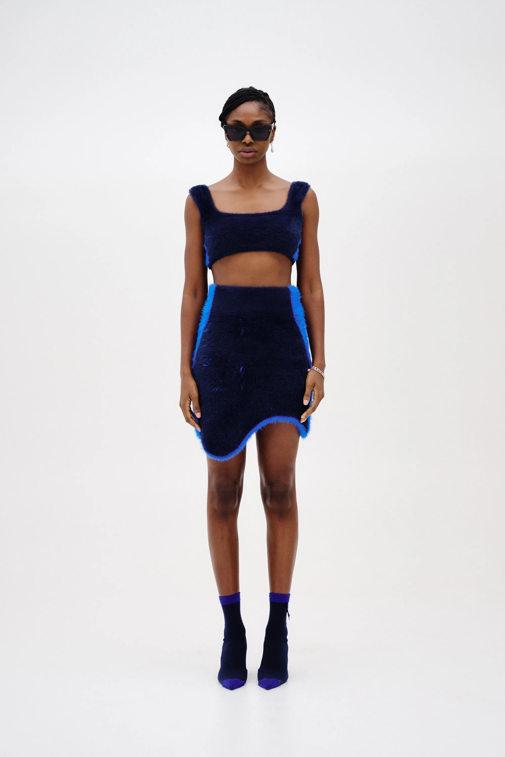 USHER FAUX FUR WAVY MINI SKIRT No Gap Waistband