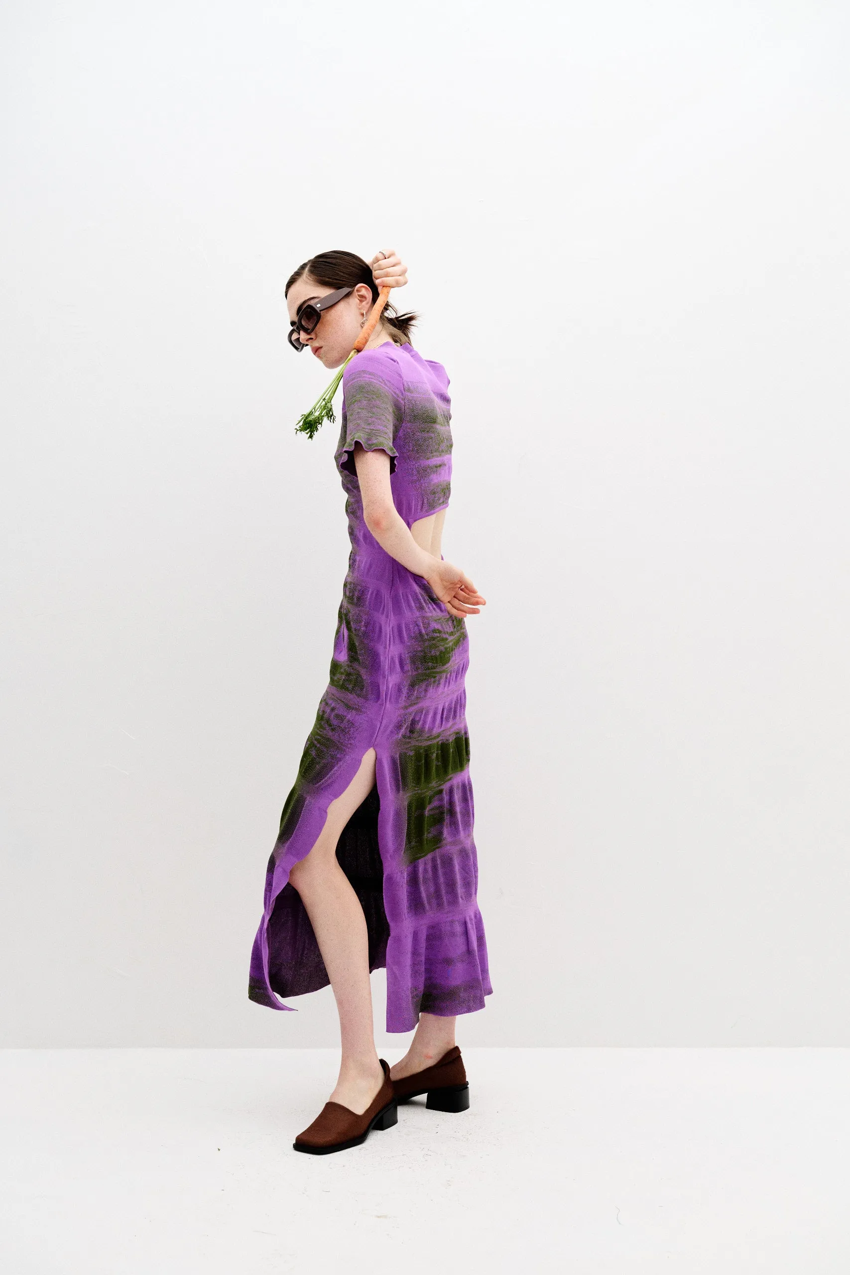 Gathered Skirt Motion Light VINCA LAKE PRINT MAXI DRESS