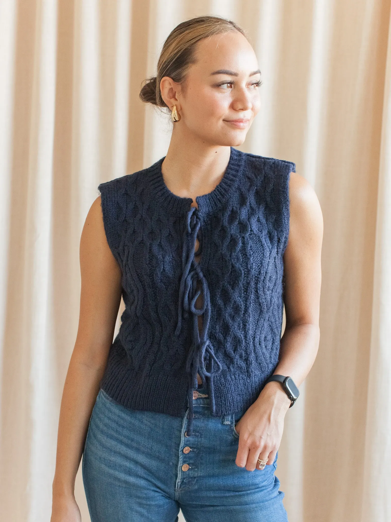 Lucy Cable Knit Vest - Navy Street Style
