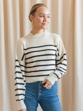Julian Stripe Sweater - Ivory Relaxed Neckline