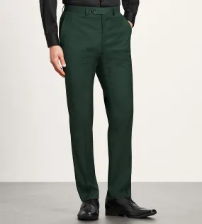 Detachable belt Casual Comfort Layers Modern Fit Dark Green Solid Suit Pant