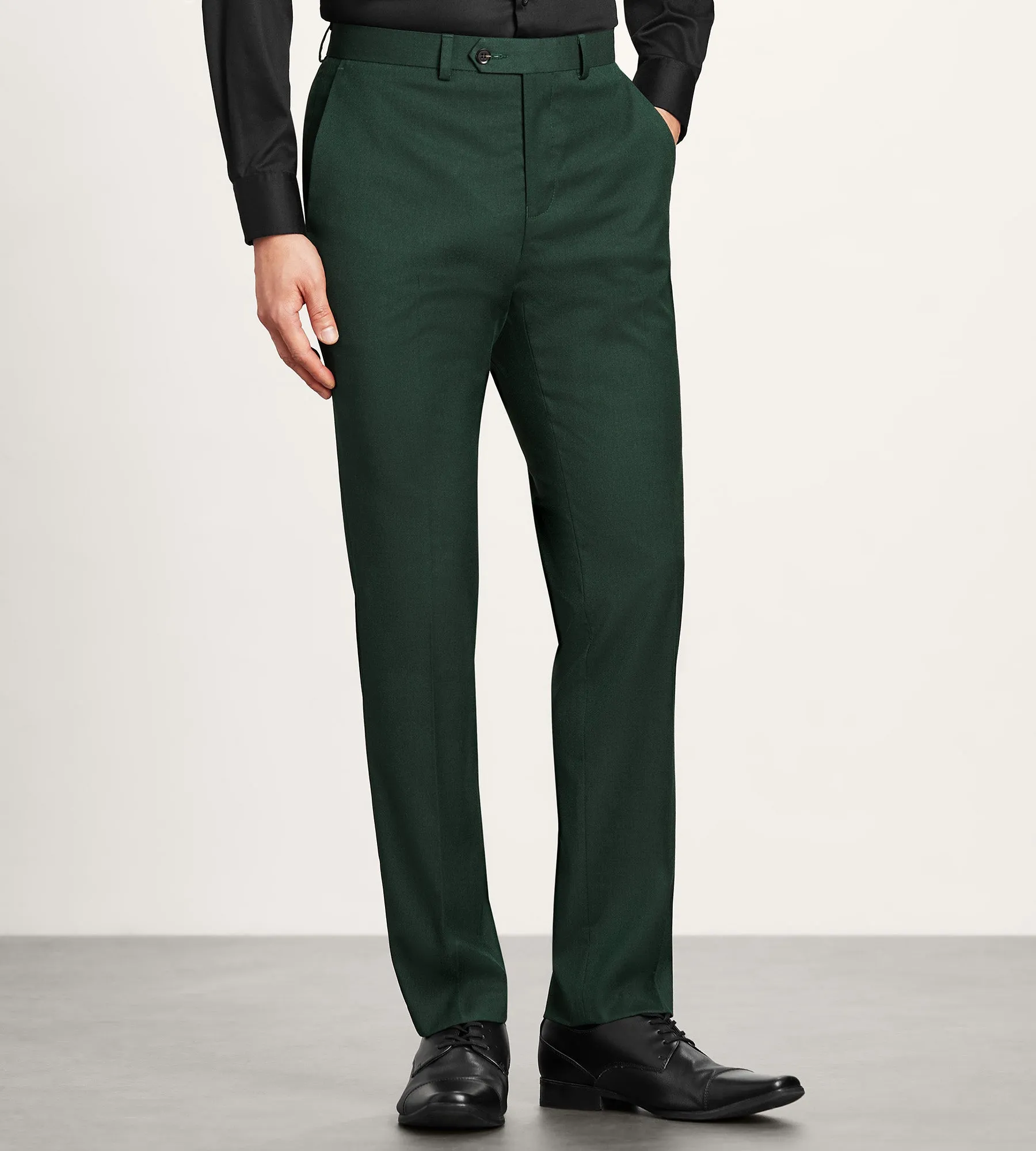 Detachable belt Casual Comfort Layers Modern Fit Dark Green Solid Suit Pant