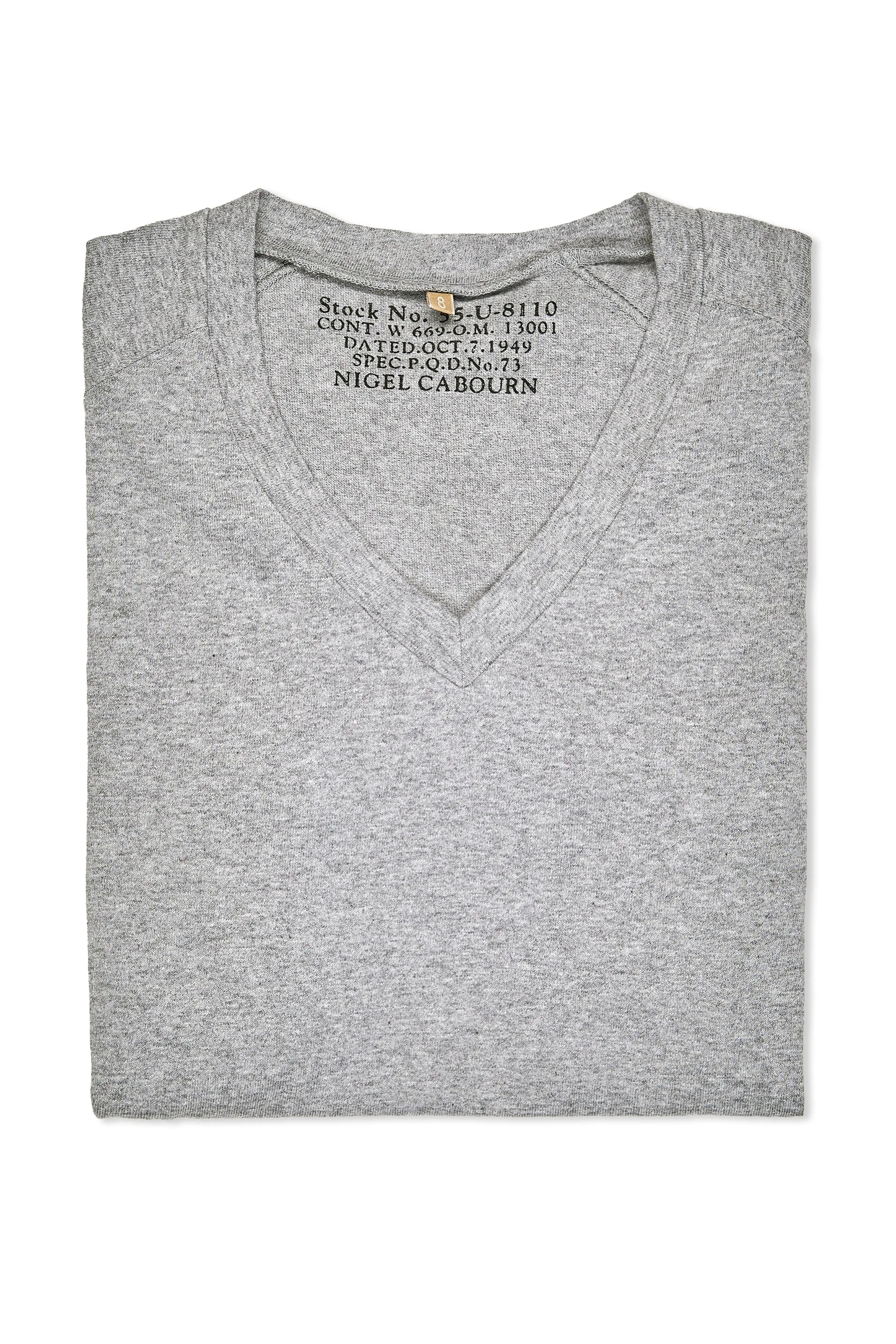 Nigel Cabourn Ladies Grey V-Neck T-Shirt Mountain Retreat Compact Packing