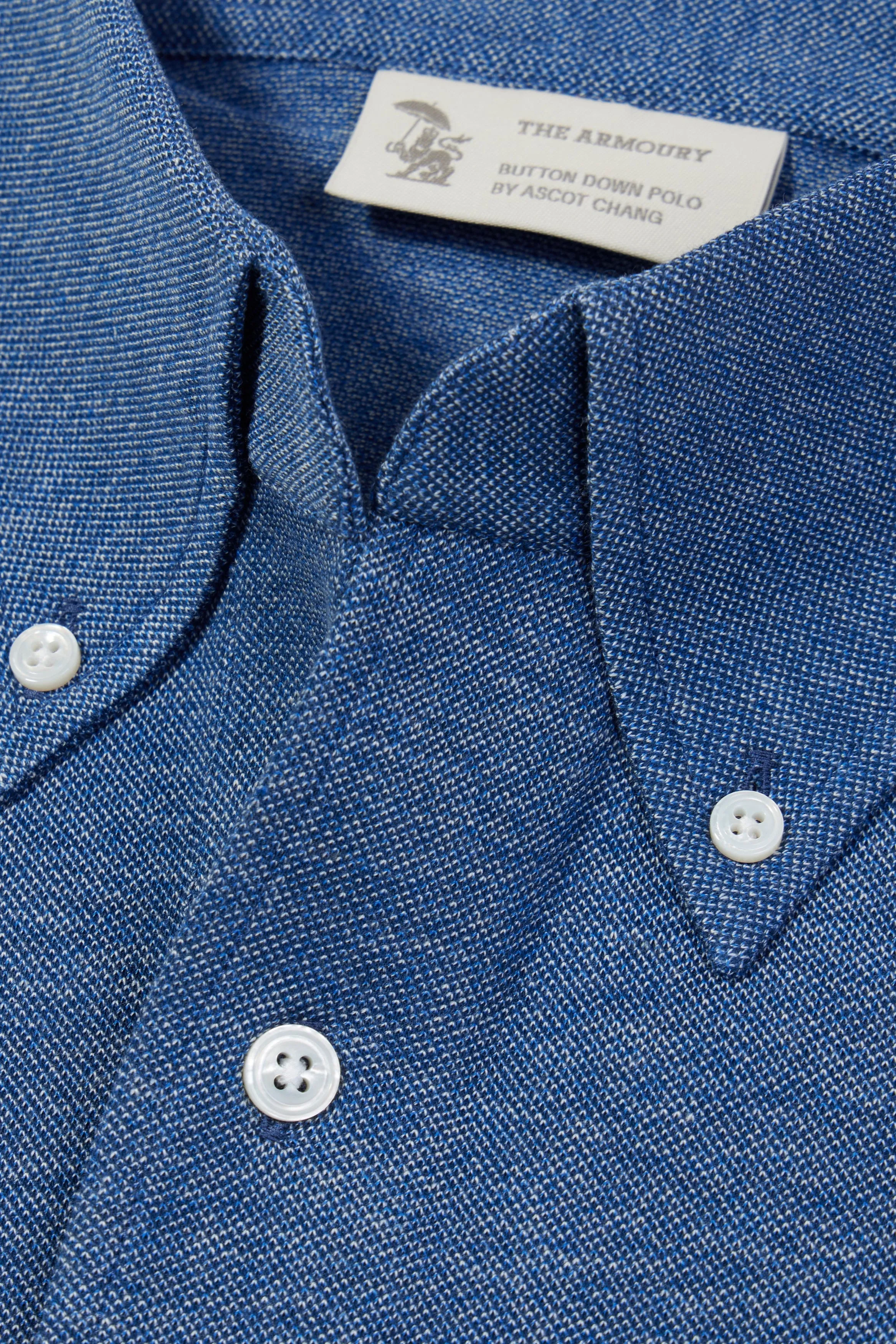 Durable Material The Armoury Denim Blue Cotton Long Sleeve Button Down Polo