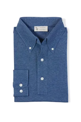 The Armoury Denim Blue Cotton Long Sleeve Button Down Polo handmade touch Beach Wear