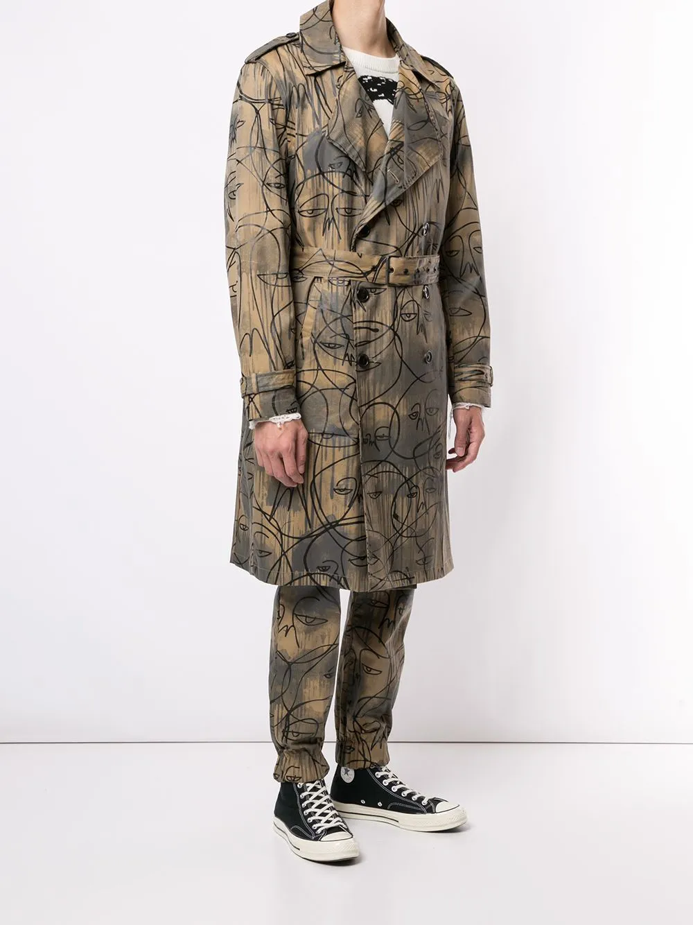 Hidden Zipper Bonded Fabric ONE OF A KIND TRENCH COAT KHAKI