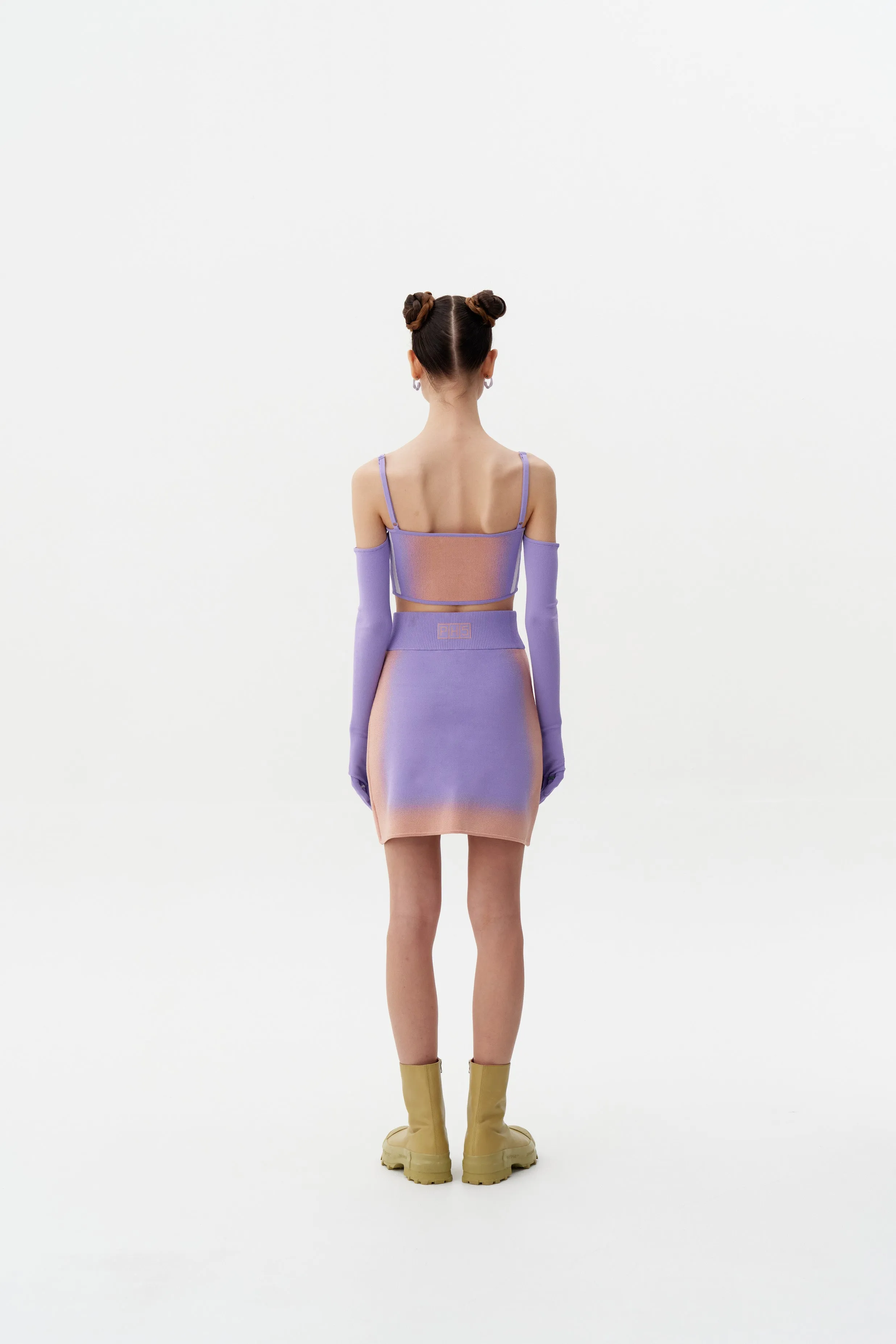 Layered Collar System WHIRLPOOL "SPRAY PAINTED" BRA TOP WITH DETACHABLE GLOVES