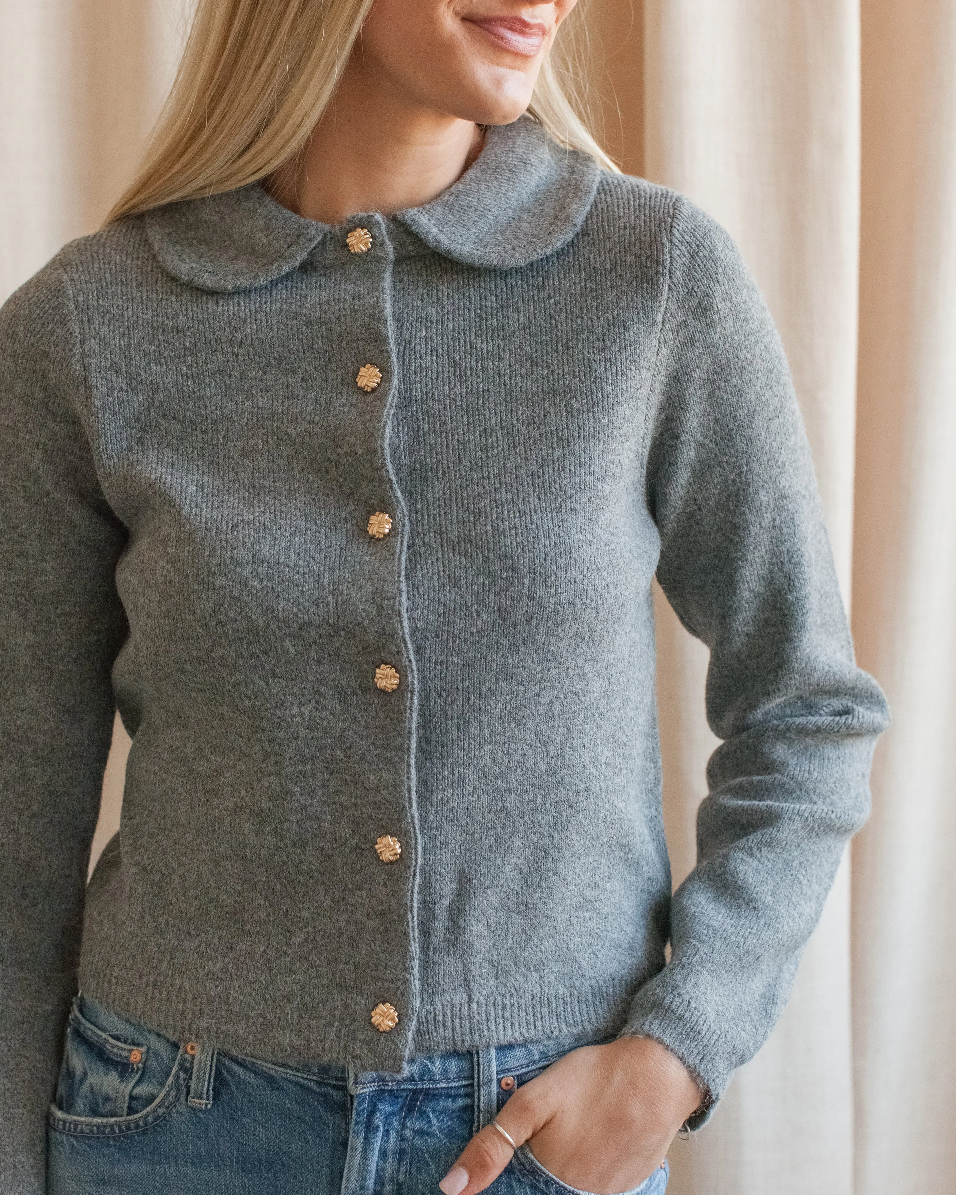 Allergen Free Processing Peter Pan Grey Cardigan