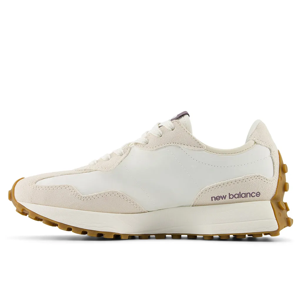 Crisp Finish Womens New Balance 327 in Linen/Sea Salt/Dark Ice Wine