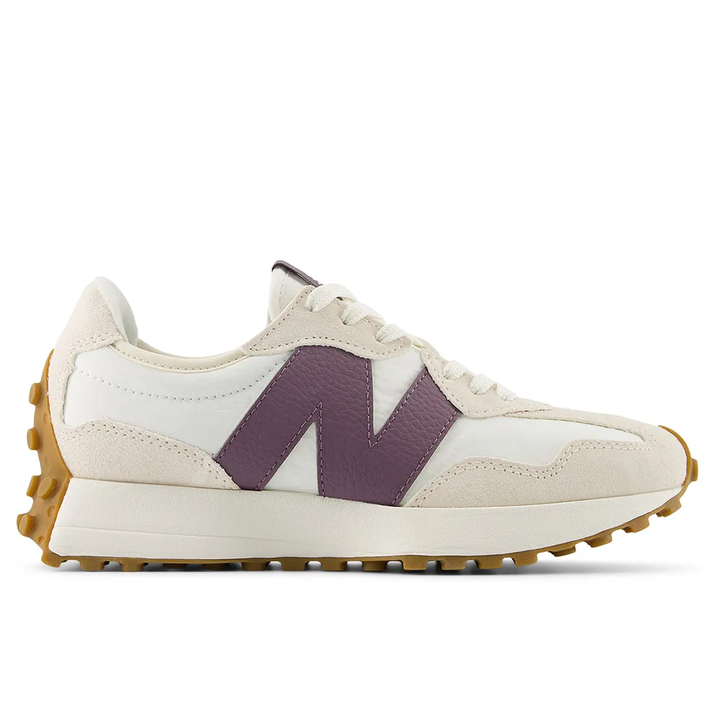 Womens New Balance 327 in Linen/Sea Salt/Dark Ice Wine Lounge Fit Move Around