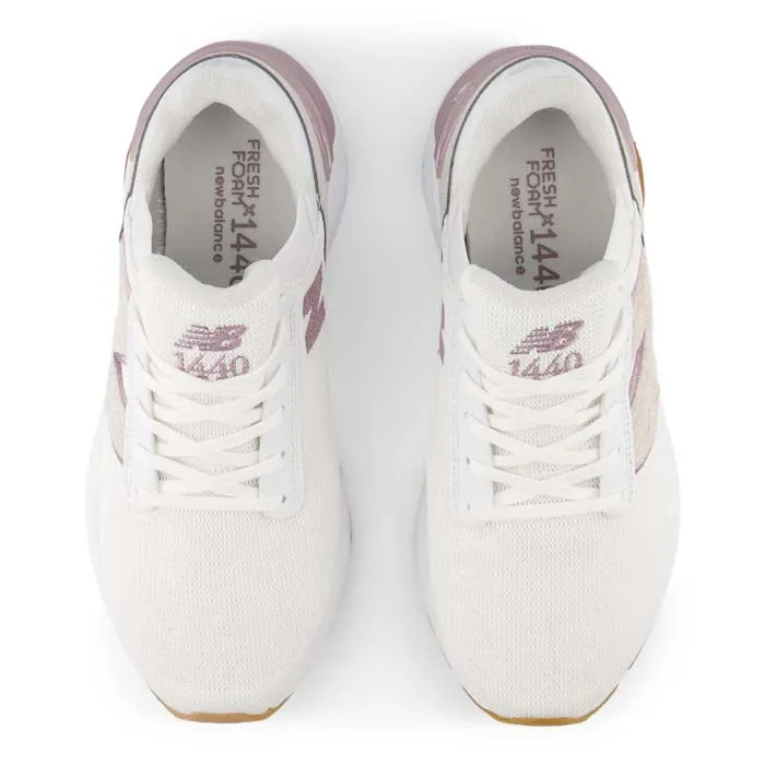 Neat Build Womens New Balance Fresh Foam X 1440 in White/Ice Wine/Gum