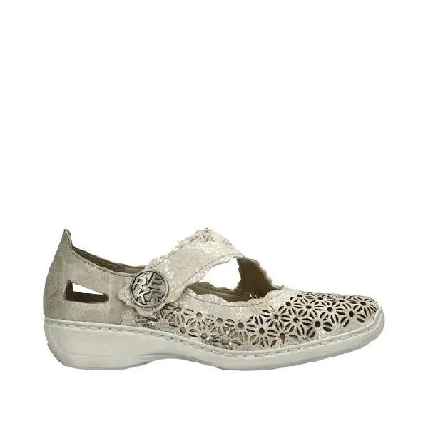 Womens Rieker Doris 62 in Beige Metallic/Perle Sea Aqua Plain Step