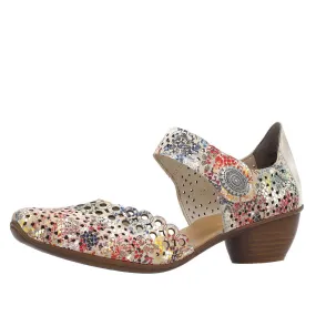 Embroidered design forest hike Womens Rieker Mirjam 53 in Beige-Multi/Muschel