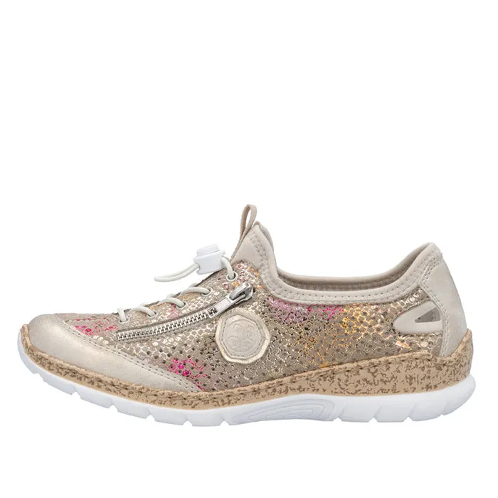 Slip Ease Feet Support Womens Rieker Nikita V1 in Muschel/Multi/Lightgold/Perle